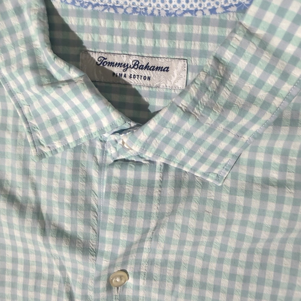 Tommy Bahama Shirt Mens 2XL Aqua Mint Gingham Button Down Long Sleeve Resortwear - Picture 3 of 9